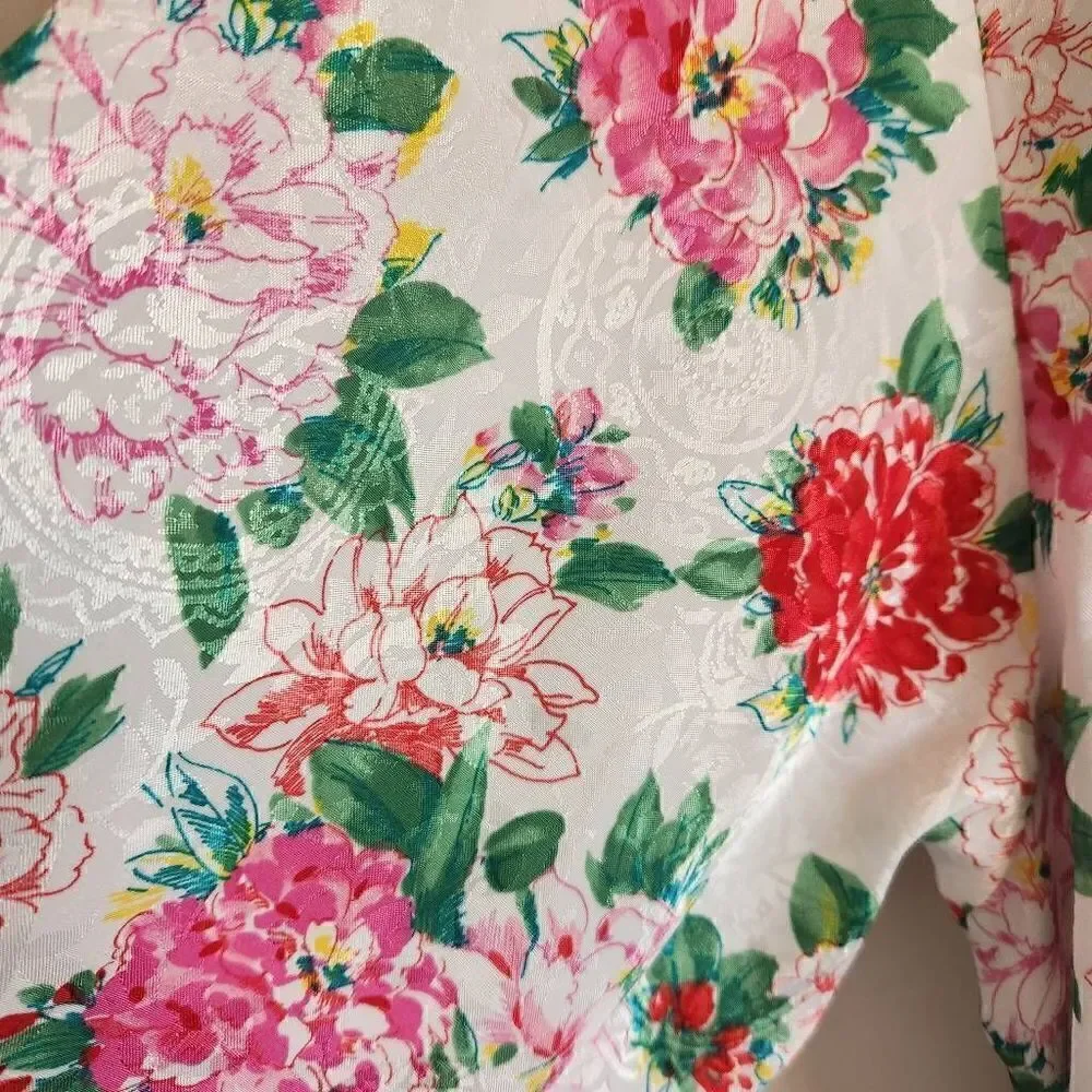 VTG 90s Victorias Secret Robe Womens Small Floral Satin Full Length Long Gold La